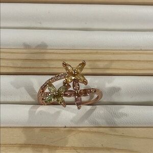 18K Rose Gold Over Sterling Silver Tourmaline Flower Adjustable Ring